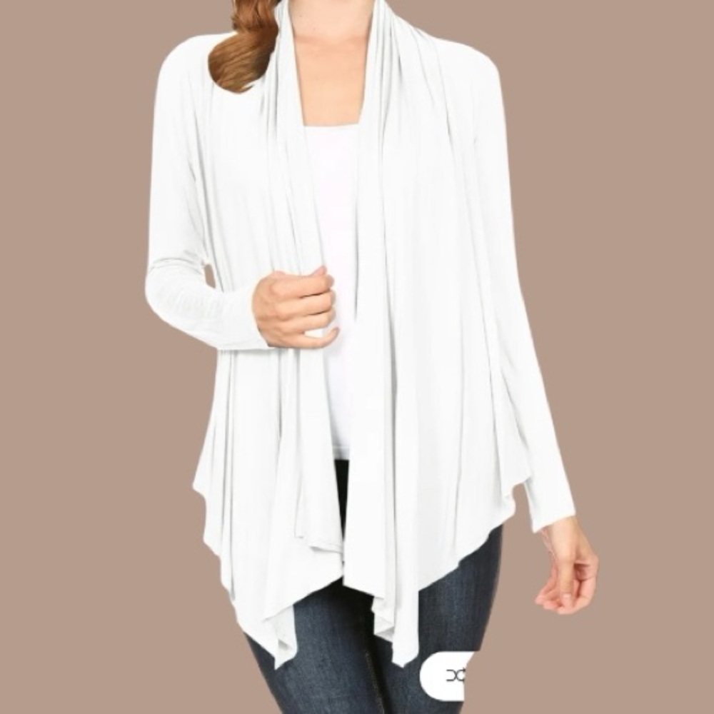 Moa Collection Long Sleeve Draped Neck Open Front Waist Length Solid Cardigan 2X